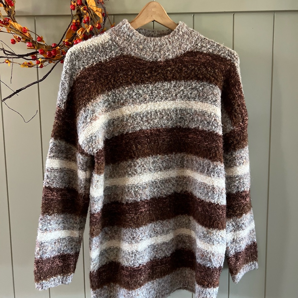 Women’s Striped Brown and Gray Sweater